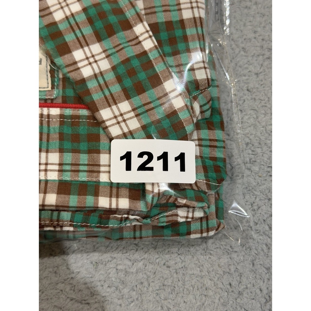 Relwen Shirt Mens Medium Madras Plaid Teal/Brown/White S/S Button Down Cotton - Picture 8 of 8